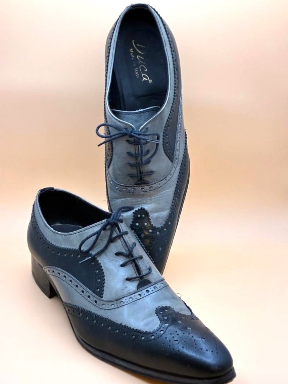 *EUC* DUCA Men’s Oxford Shoe Black & Grey Leather Lace Up Size 44 US 10.5